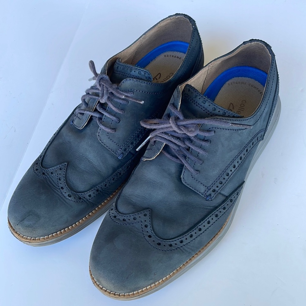 Cole Haan Mens Size 9 Original Grand Wingtip Blue Suede Lace Oxford Shoes C26473